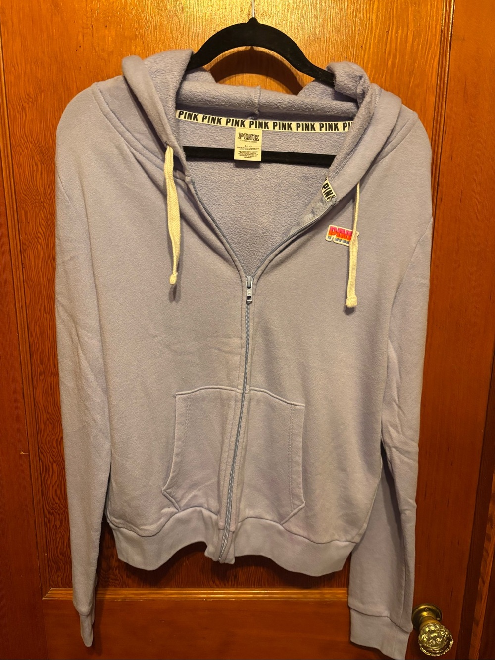 PINK Victoria's Secret Lavender Zip Hoodie with Cream Drawstrings